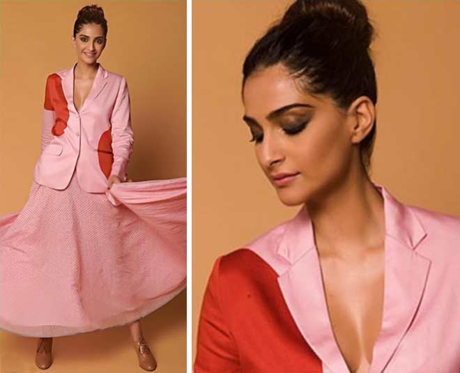 Sonam Kapoor in pink blazer 