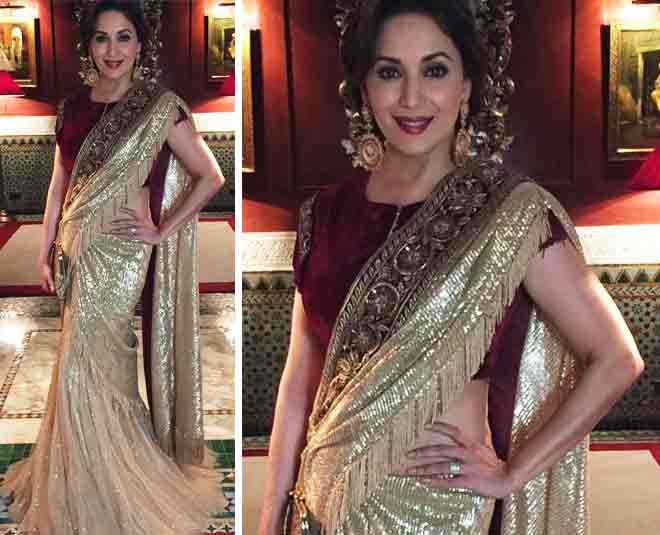 madhuri dixit saree indian bollywood red carpet fashion  ()