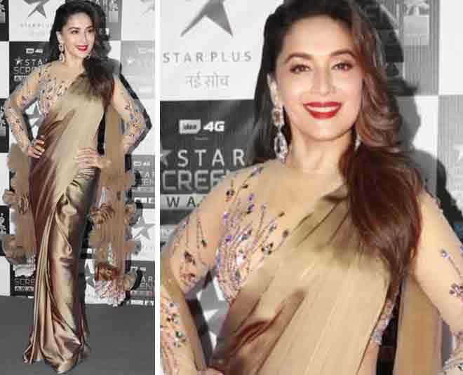 madhuri dixit saree indian bollywood red carpet fashion  ()