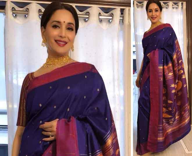 madhuri dixit saree indian bollywood red carpet fashion  ()