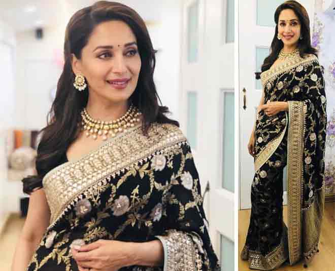 madhuri dixit saree indian bollywood red carpet fashion  ()