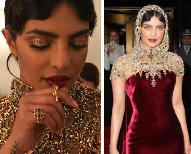 priyanka chopra met gala gold head cover