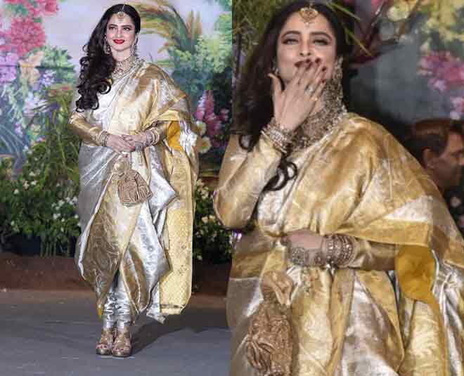 rekha sonam wedding reception golden saree