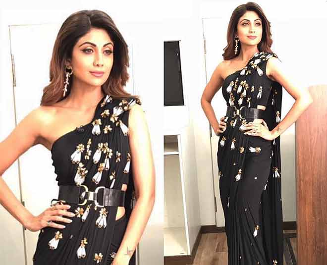 shilpa shetty belted saree 