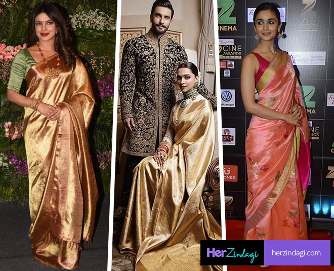 Try These Celeb Approved Silk Saree Looks This Wedding Season Actress rekha wearing off white uppada silk saree, silver zari self border and zamdhani weave lotus design flowers all over and paired with full sleeves pure silk blouse. celeb approved silk saree looks