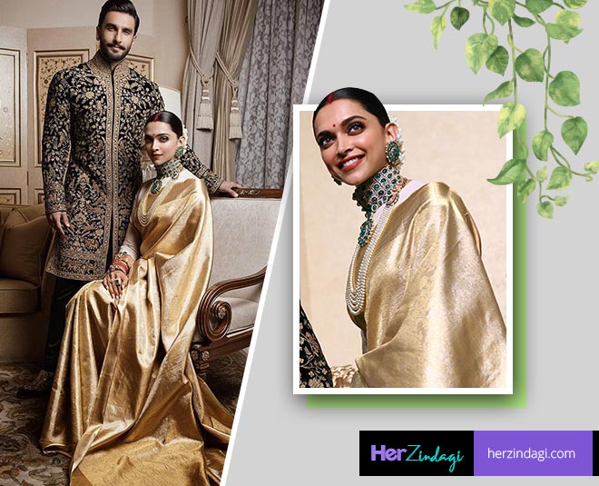 deepika padukone reception golden saree