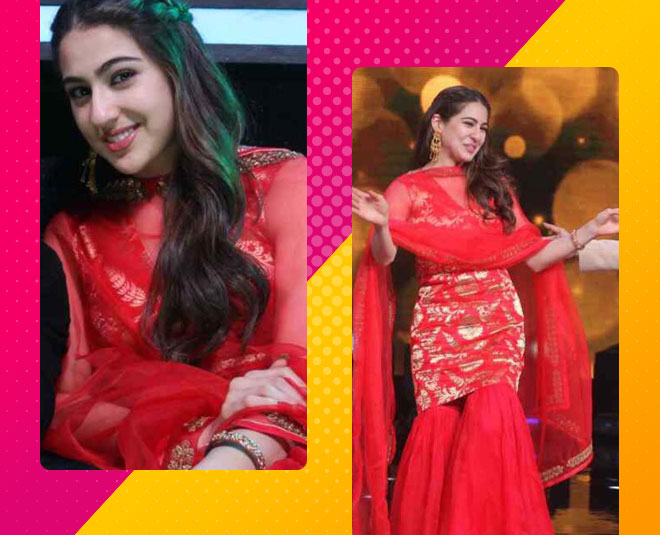 kedarnath actress sara ali khan ethnic looks red sharara