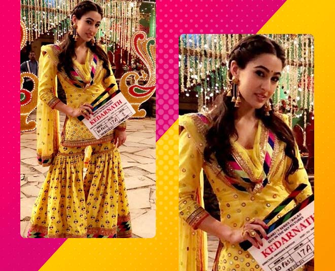 kedarnath actress sara ali khan ethnic looks yellow sharara