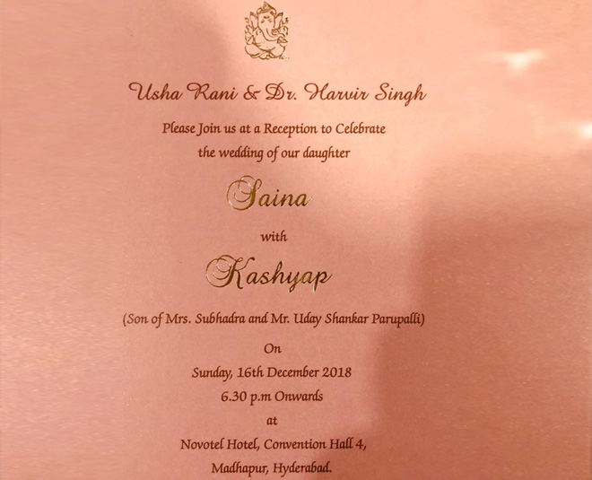 saina nehwal wedding card 