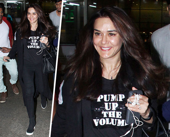 celebs sporty look preity zinta airport inside