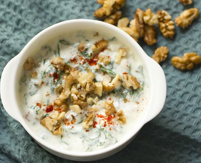walnut and garlic raita inside 
