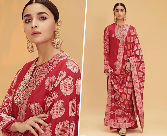 alia red banarasi suit