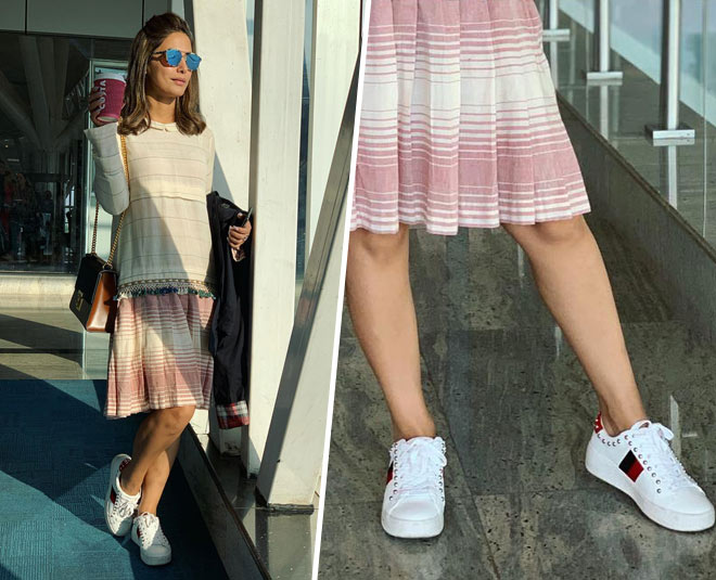 hina khan white sneakers
