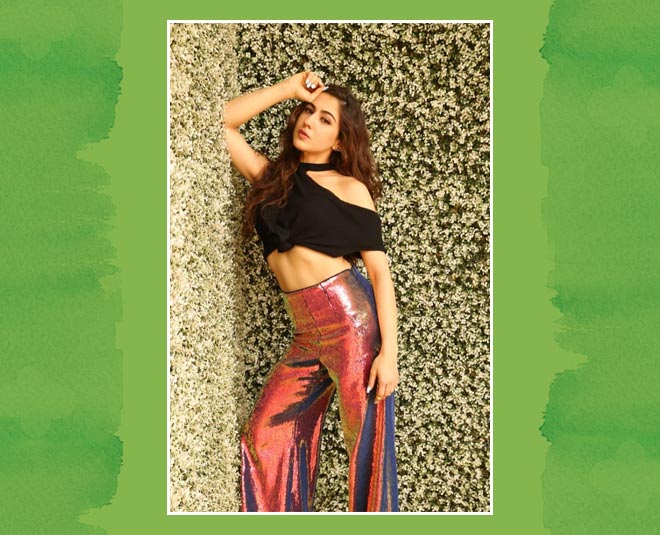 sara black crop top metallic pants