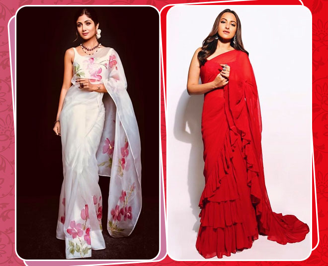 From Shilpa's White Floral Saree To Sonakshi's Red Ruffled Saree; Here Is  Your Summer Saree Inspiration | HerZindagi