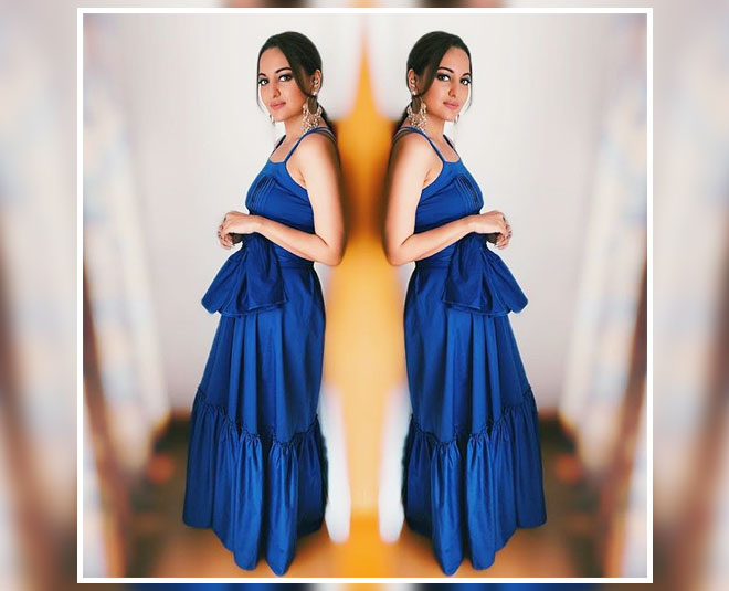 ब्लू रफल्ड गाउन ड्रेस sonakshi sinha blue gown inside