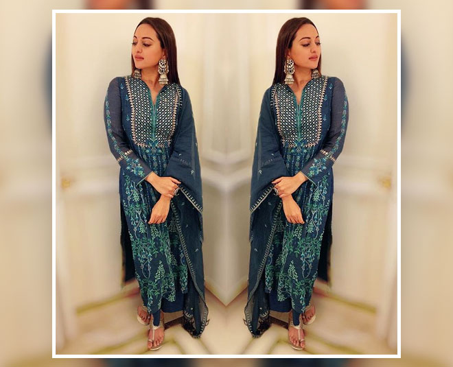 ग्रीन-ब्लू कलर का एथनिक वियर sonakshi sinha ethnic wear summers inside