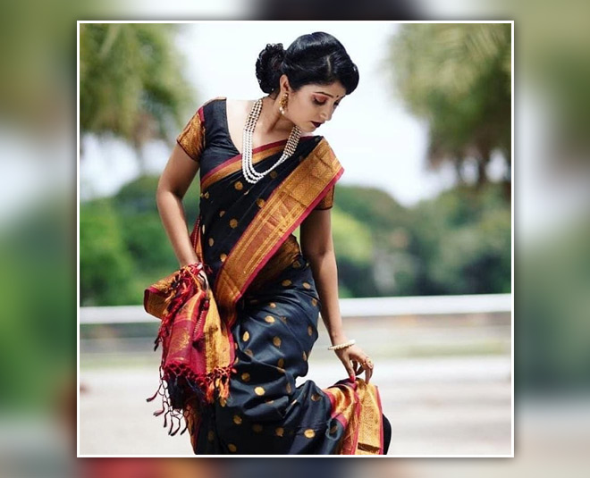 Black pure silk paithani saree. | Elegant saree, Saree models, Saree designs