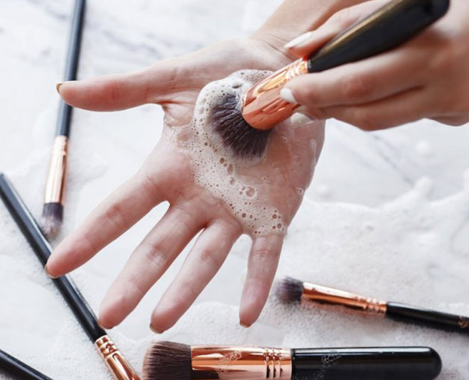 clean makeup  brushes regularly inside 