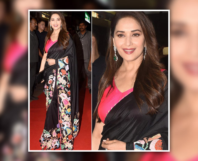 style black saree like madhuri dixit,
