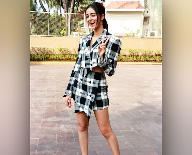 ananya pandey pati patni promotions checkered dress
