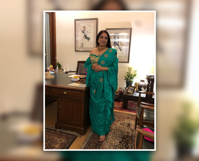 nina gupta off shoulder saree