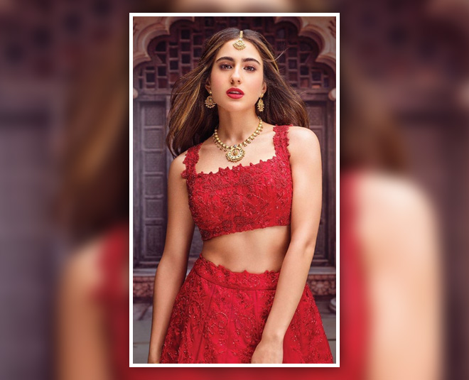 sara ali khan in red lehenga