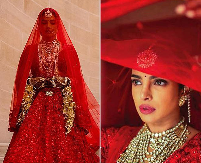 priyanka chopra bridal lehenga by fashion designer sabyasachi mukherjee