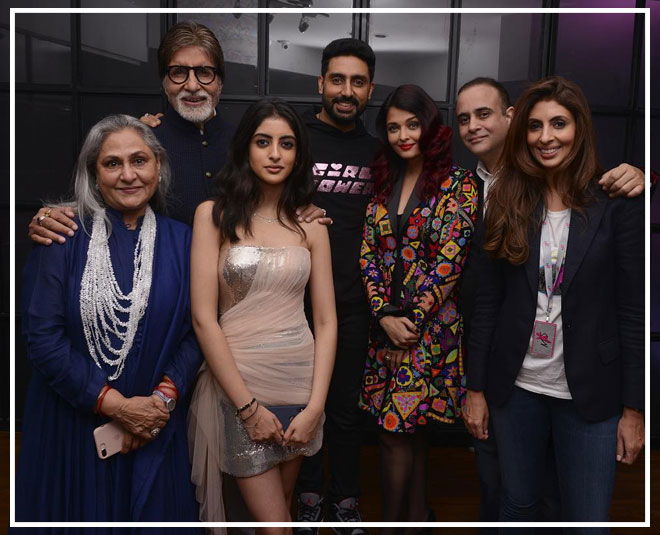 amitabh bachchan with family shweta bachchan abhishek bachchan jaya bachchan aishwarya rai navya naveli nanda inside