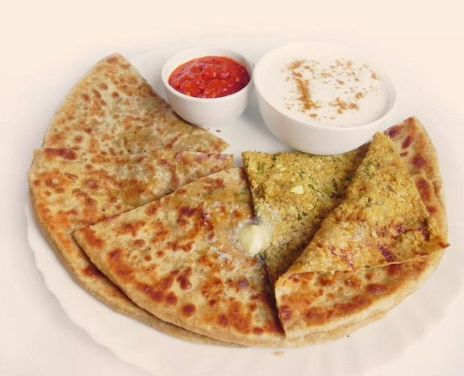 breakfast recipe soya chaap stuffed paratha inside 