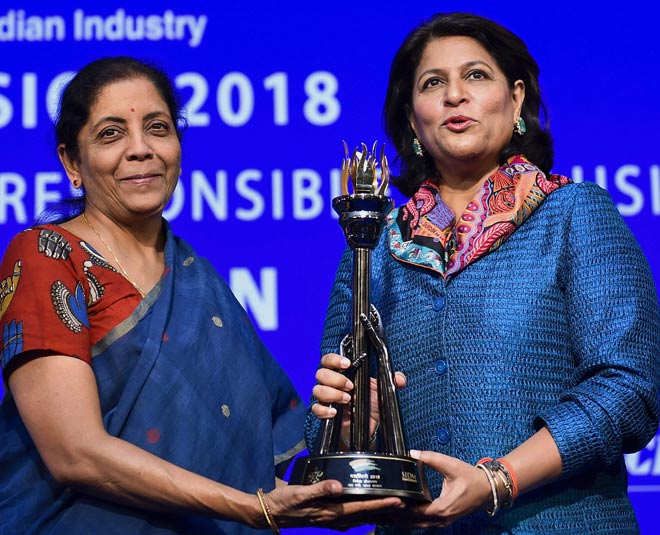 nirmala sitharaman in traditional attire inside 