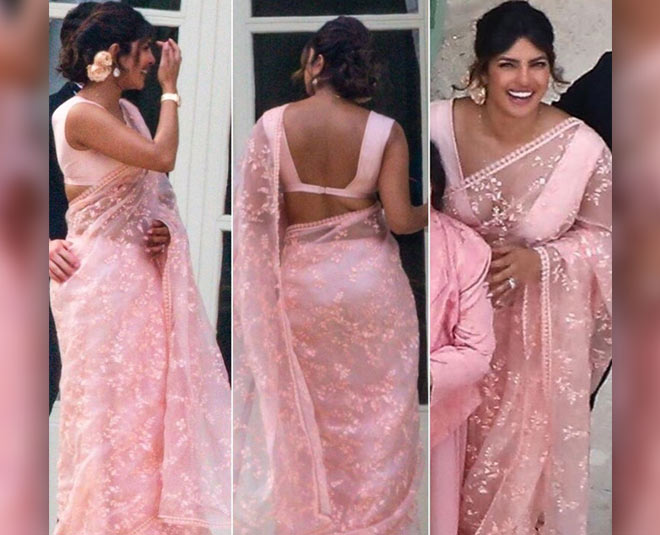 प्रियंका चोपड़ा इन पिंक साड़ी priyanka chopra blouse saree fashion