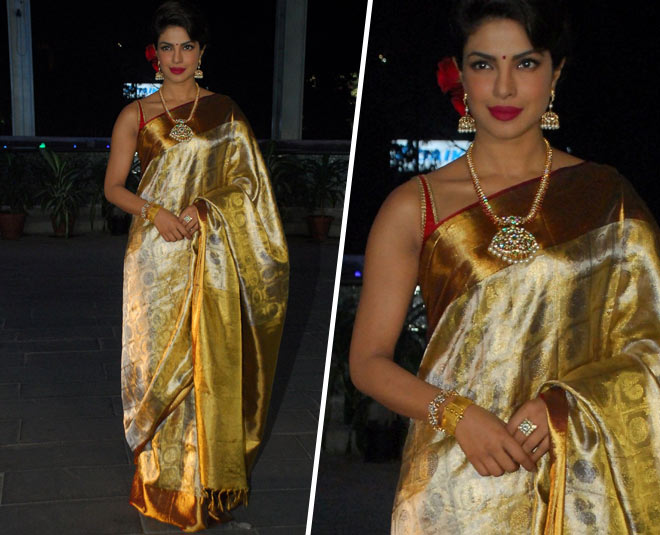 हैंडलूम साड़ी में प्रियंका चोपड़ा priyanka chopra in black designer saree
