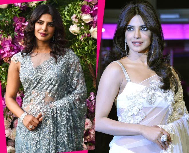 priyanka chopra in golden saree look