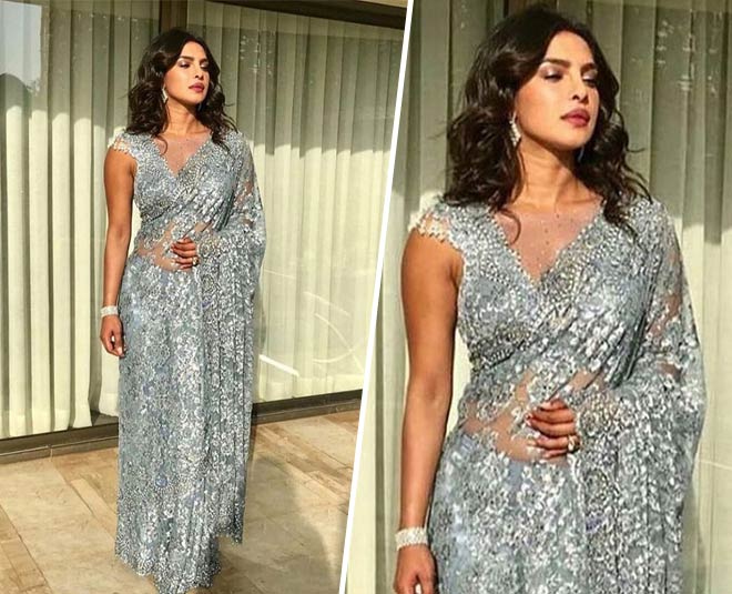 सीजलिंग ग्रे साड़ी में प्रियंका चोपड़ा priyanka chopra saree controversy latest
