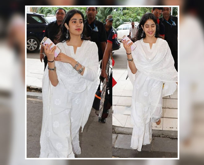 janhvi white chikan suit