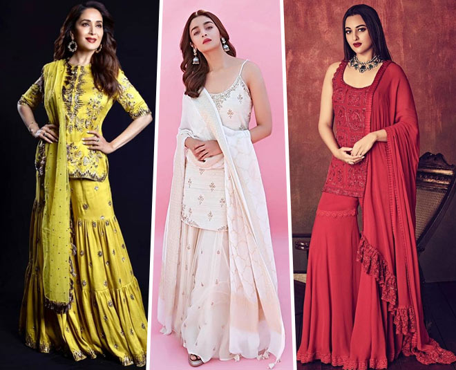 Alia Bhatt in a Raw Mango pastel brocade kurta with beautifully crafted  sharara | Designer party wear dresses, Indian fashion dresses, Dress indian  style