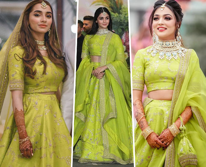 lime green bridal lehenga