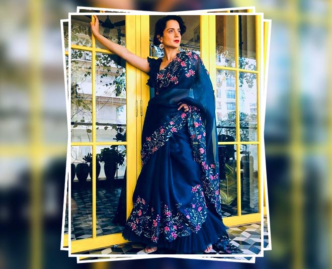 kanagana ranaut in blue saree