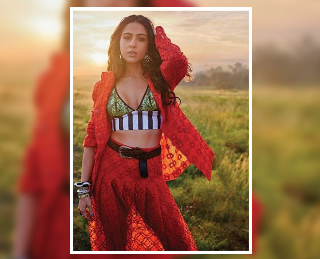 sara ali khan latest photoshoot red dress inside