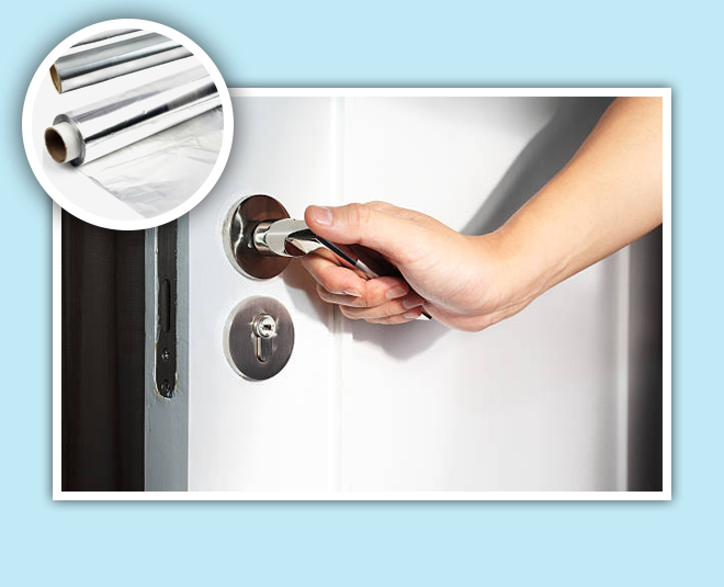 aluminium foil use to cover handle to keep safe from paint stains inside 