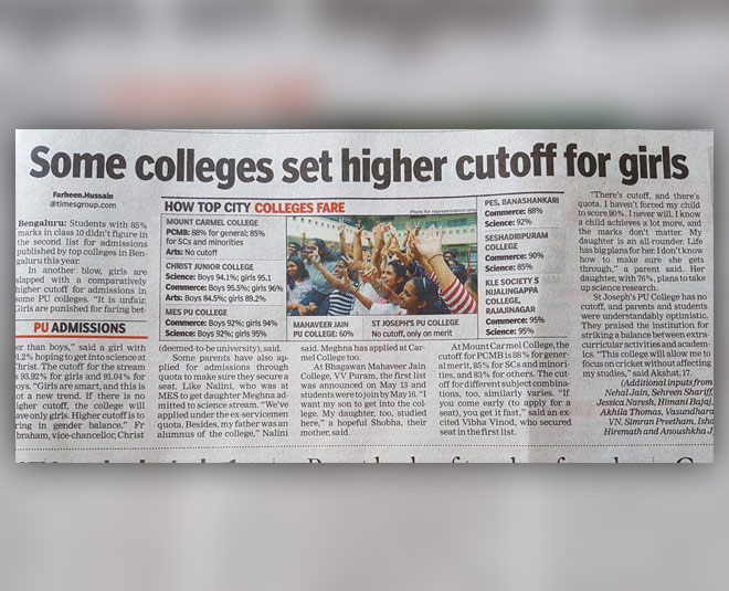 girls cut off higher than boys bengaluru college discrimination against girls inside 