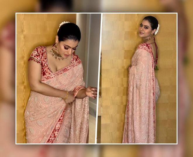 kajol embroidered saree look
