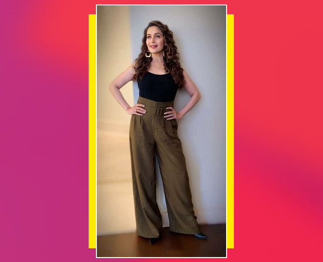 madhuri dixit black top with pants inside 