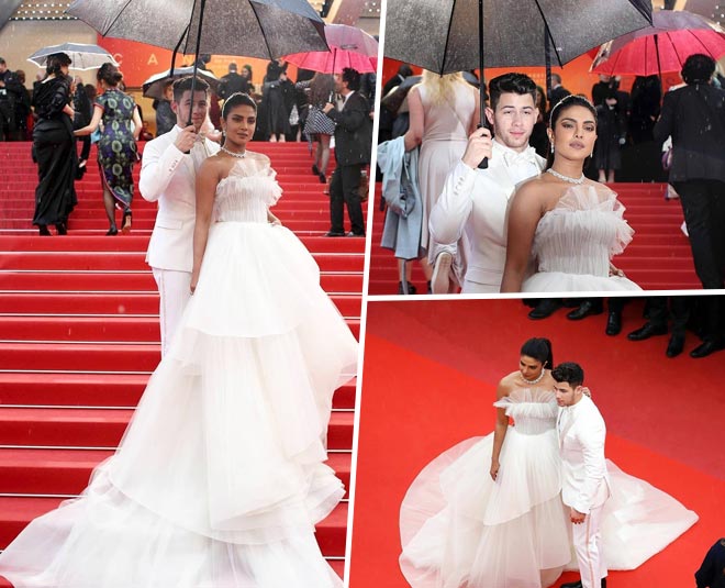 nick jonas holds umbrella for priyanka chopra at cannes  red carpet
