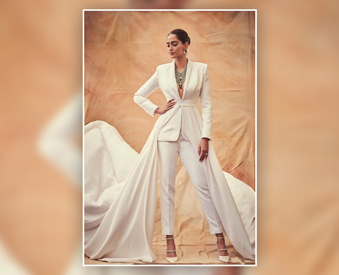 sonam kapoor white tuxedo at cannes  for once upon a time in hollywood premier