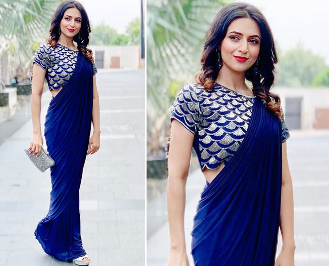 divyanka tripathi in royal blue saree