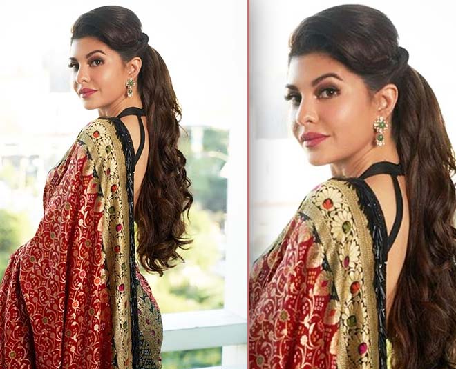 jacqueline fernandez wearing manish malhotra designed saree
