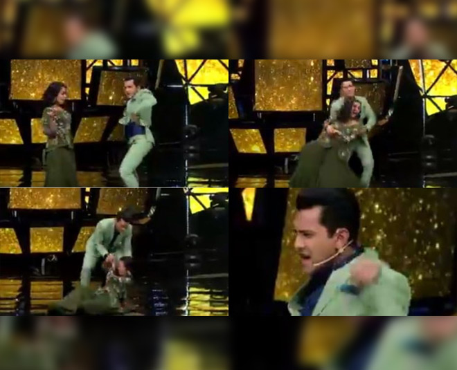 See Video Indian Idol Judge Neha Kakkar Falls While Dancing On Stage With Host Aditya Narayan 