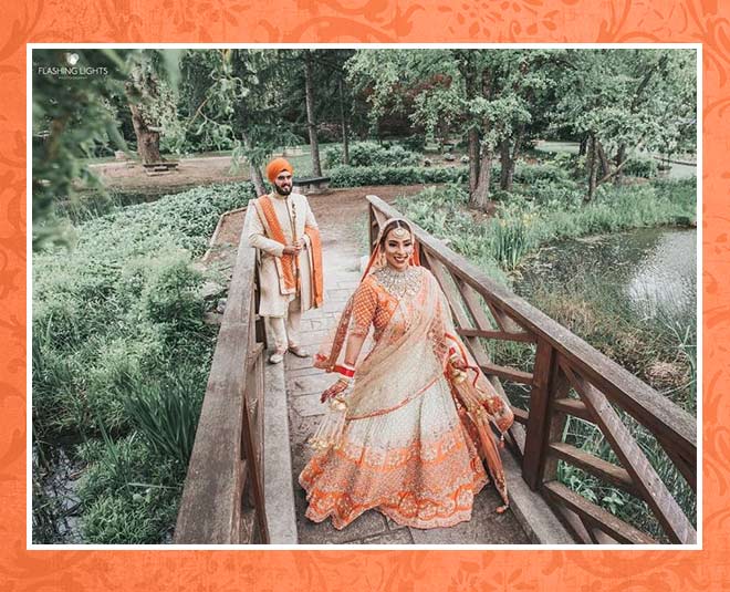 ravleen bride orange lehenga 